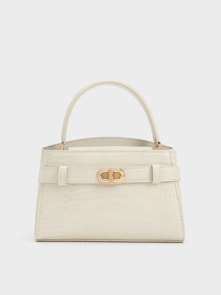 Aubrielle Croc-Effect Belted Top Handle Bag, Ivory, hi-res