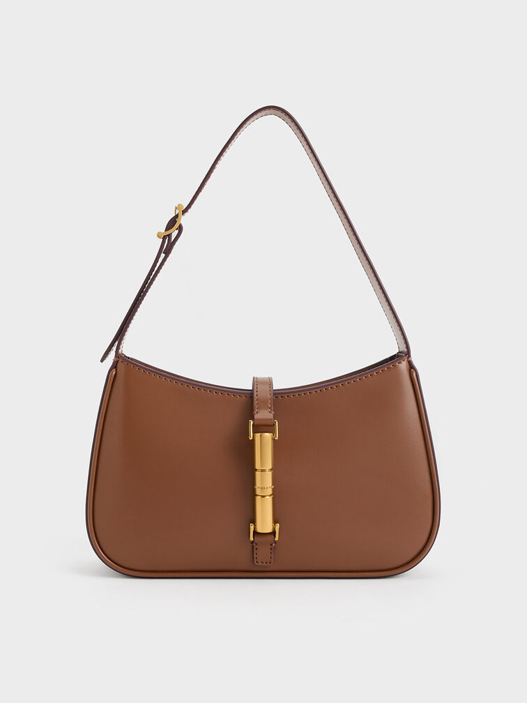 Cesia Metallic-Accent Shoulder Bag, Chocolate, hi-res