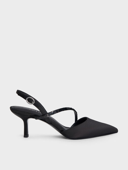 Briella Sequinned Slingback Pumps, Black Textured, hi-res