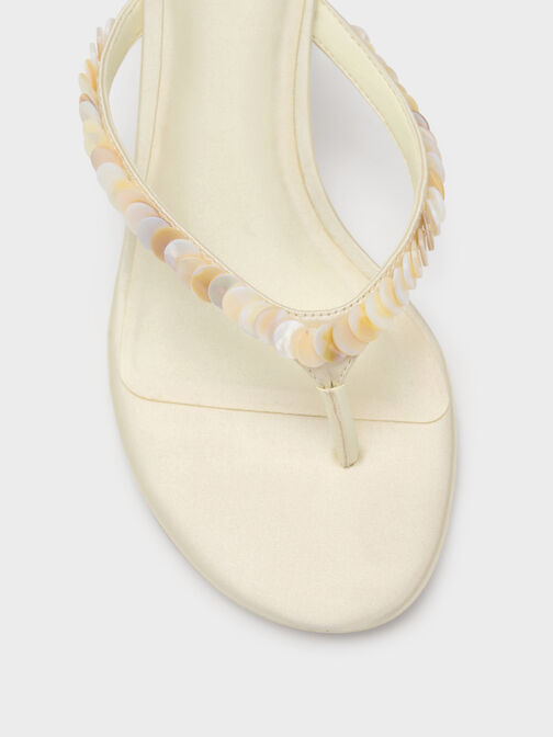 Briella Sequinned Heeled Thong Sandals, Cream, hi-res