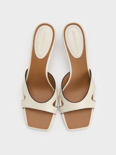 Cut-Out Square-Toe Heeled Mules, Chalk, hi-res