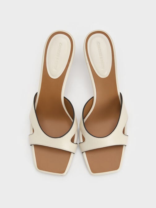Cut-Out Square-Toe Heeled Mules, Chalk, hi-res