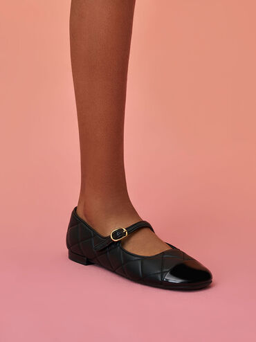 Cap-Toe Quilted Mary Janes, Black, hi-res