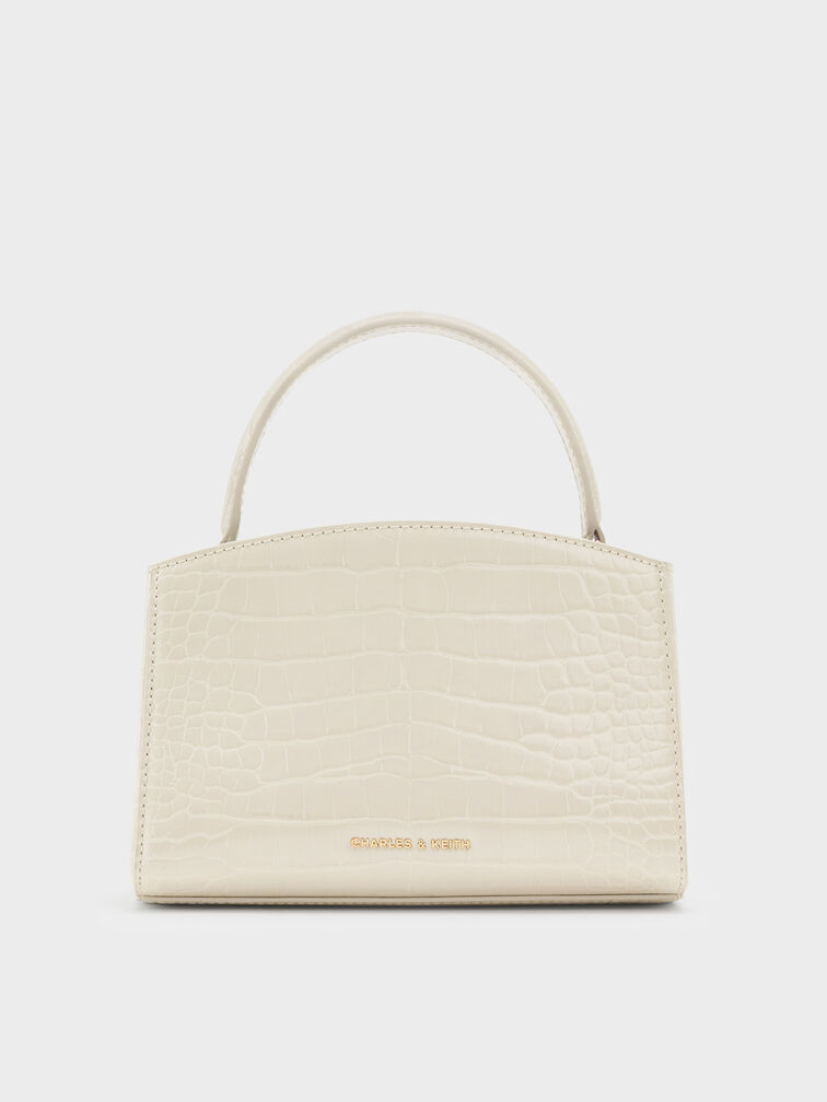 Aubrielle Croc-Effect Belted Top Handle Bag, Ivory, hi-res