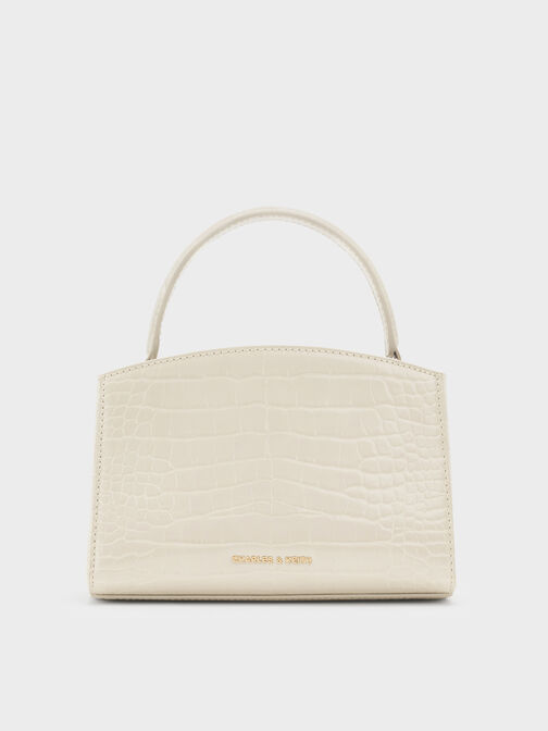 Aubrielle Croc-Effect Belted Top Handle Bag, Ivory, hi-res