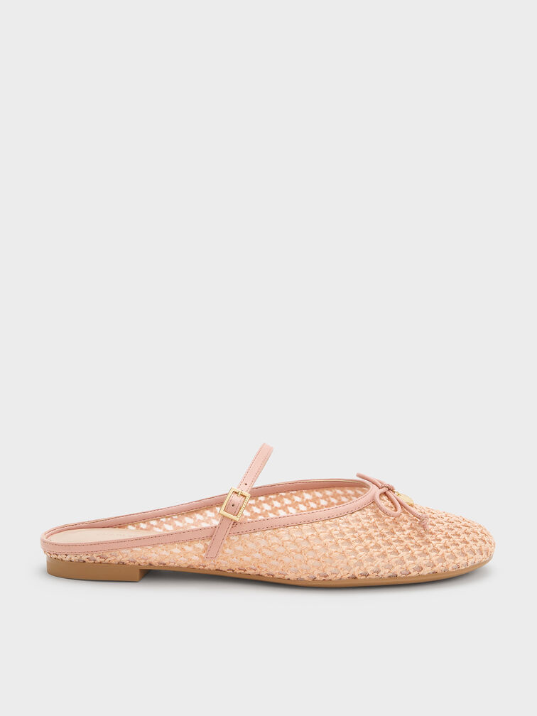 Raffia Bow Mary Jane Mules, Pink, hi-res