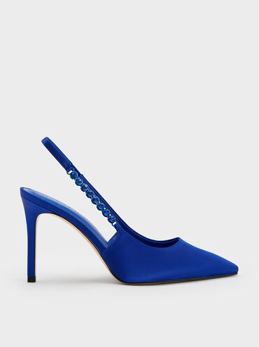Flores Gem-Strap Slingback Pumps, Blue, hi-res