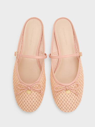 Raffia Bow Mary Jane Mules, Pink, hi-res
