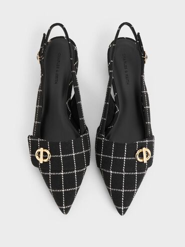Marley Tweed Slingback Pumps, Black Textured, hi-res