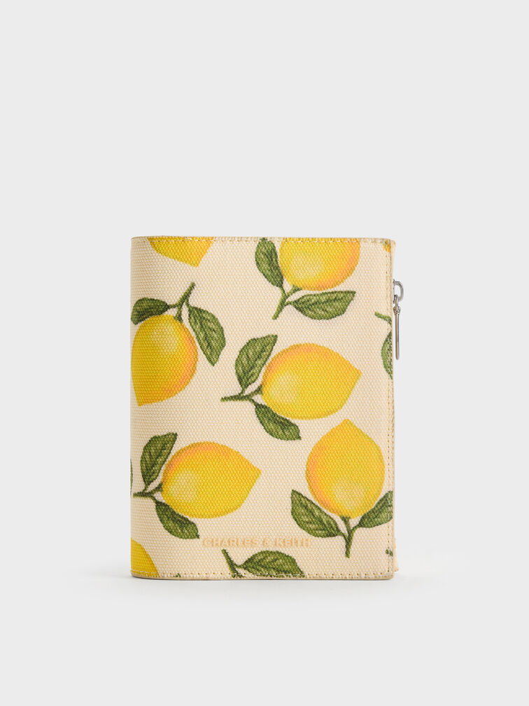 Noelle Canvas Lemon-Print Passport Holder, Butter Yellow, hi-res