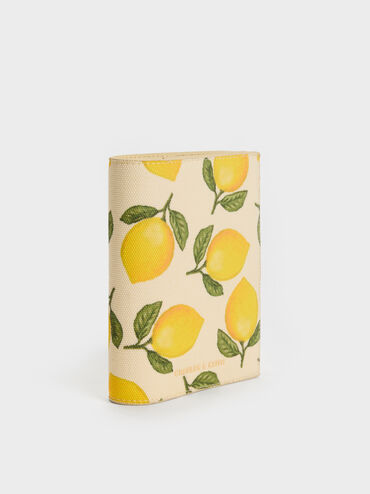 Noelle Canvas Lemon-Print Passport Holder, Butter Yellow, hi-res