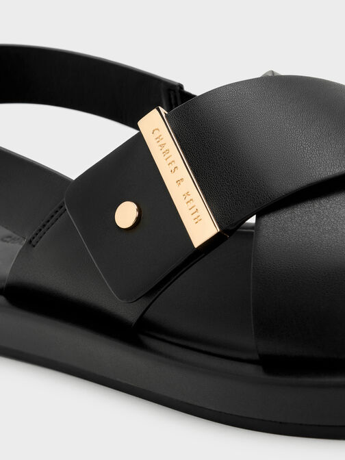صندل أودرا بأشرطة علوية متقاطعة وتصميم سلينجباك مفتوح الظهر, أسود, hi-res