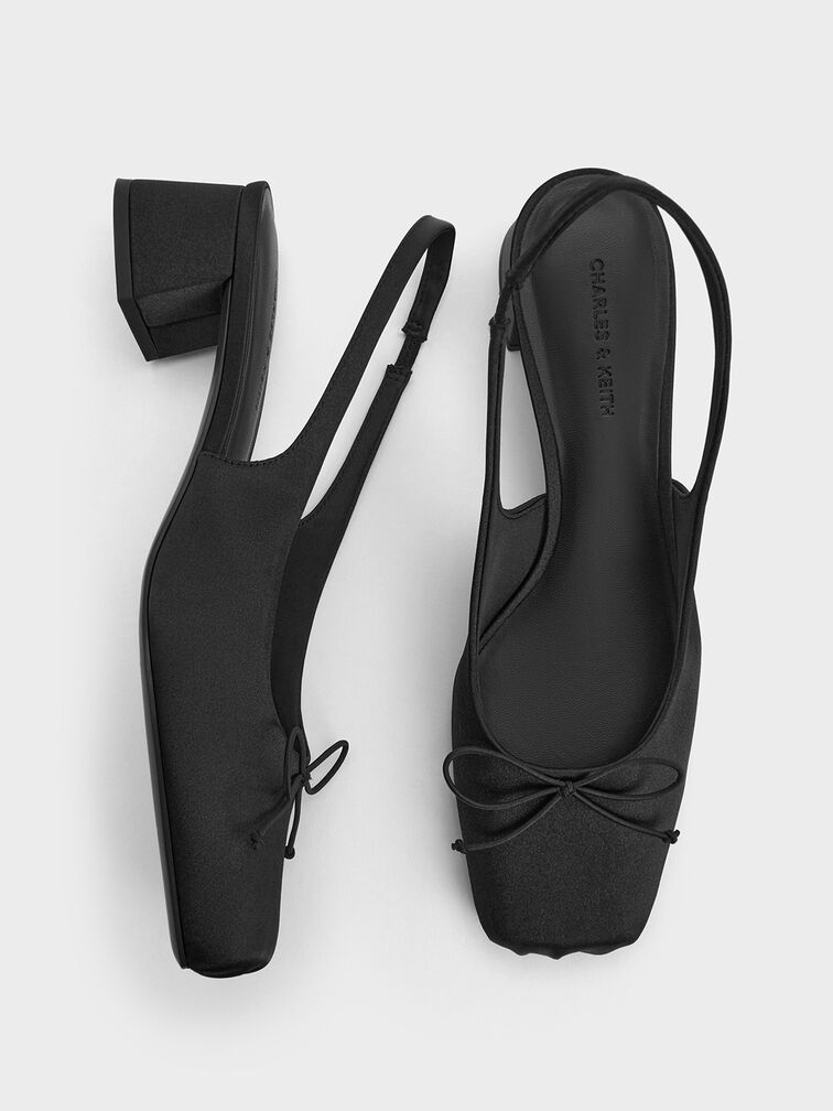 Sadira Satin Slingback Pumps, Black Textured, hi-res