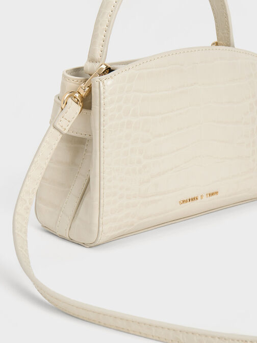 Aubrielle Croc-Effect Belted Top Handle Bag, Ivory, hi-res