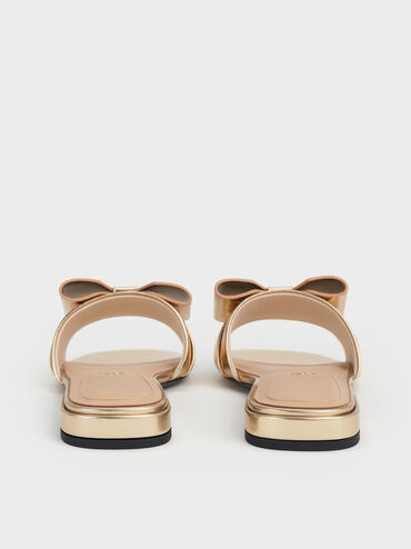 Lu Metallic Leather Bow Slide Sandals, Gold, hi-res