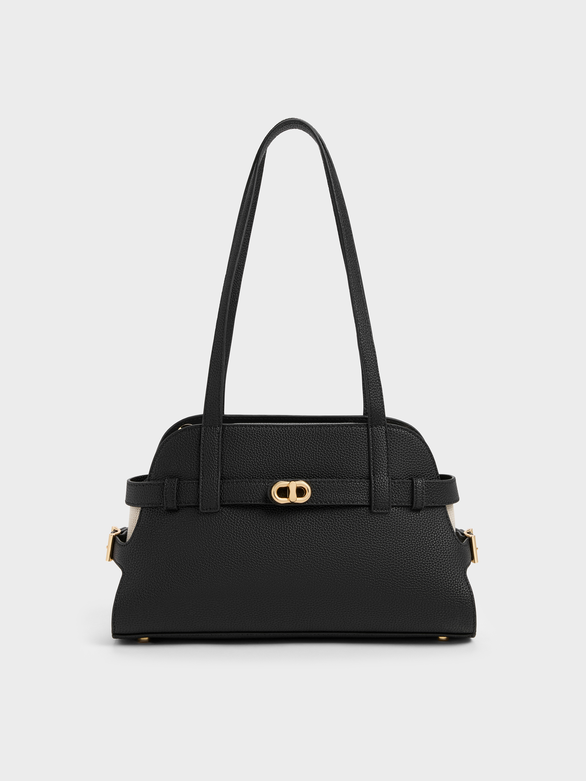CHARLES & KEITH ブラック ハンドバッグ 3WAY Black Aubrielle Belted Shoulder Bag - Black - CHARLES & KEITH BH